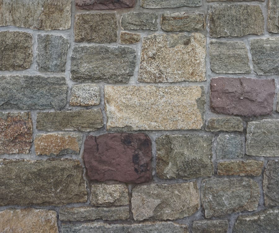 (Note - the burgundy pieces are actually Brownstone Splitface accents mixed in with Indian Hill Splitface on this display panel).