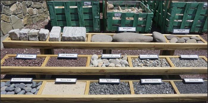 Our decorative gravel display at Wicki Stone