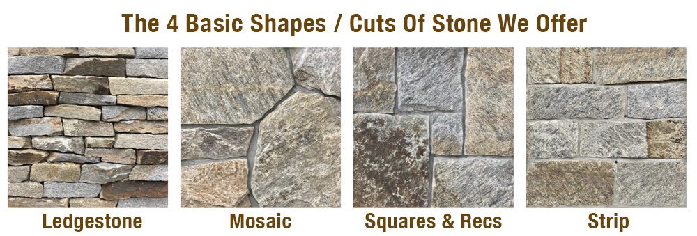 a picture of the four shapes or cuts of thin veneer building stone we sell