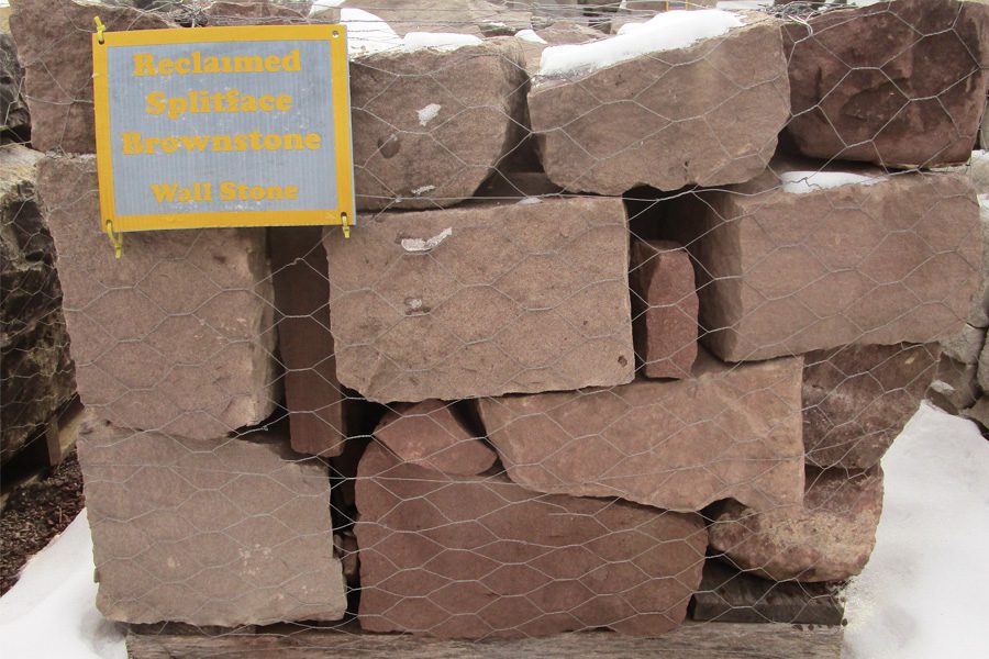Picture of a pallet of our reclaimed brownstone wall stone