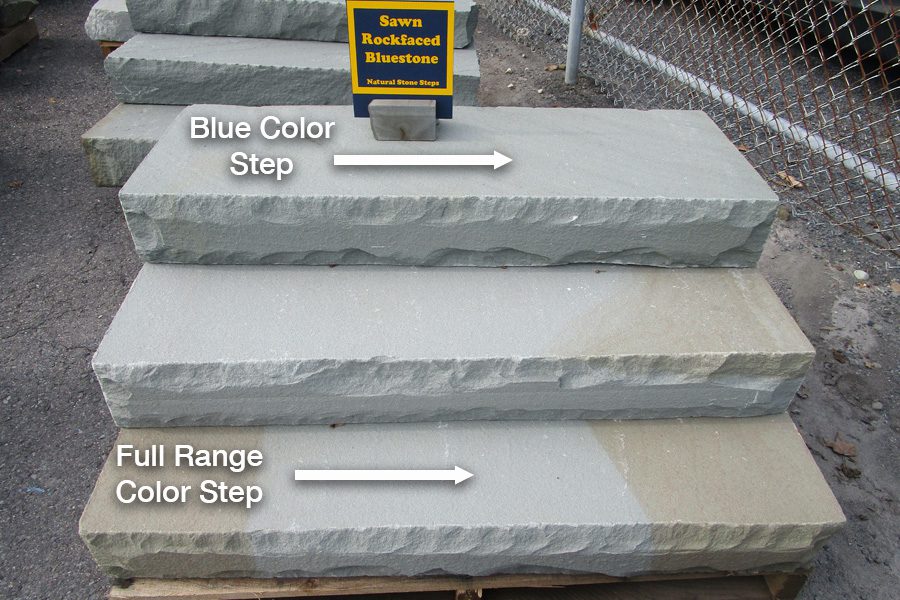 This picture shows the two different color Rockfaced Bluestone steps we offer
