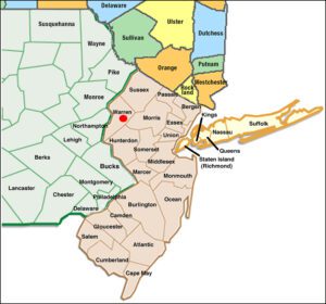 A map of where in New Jersey, Pennsylvania and New York states where we most frequently sell our stone