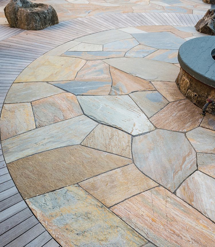 A photo of a beautiful new walkway and patio stone that is called Desert Quartzite