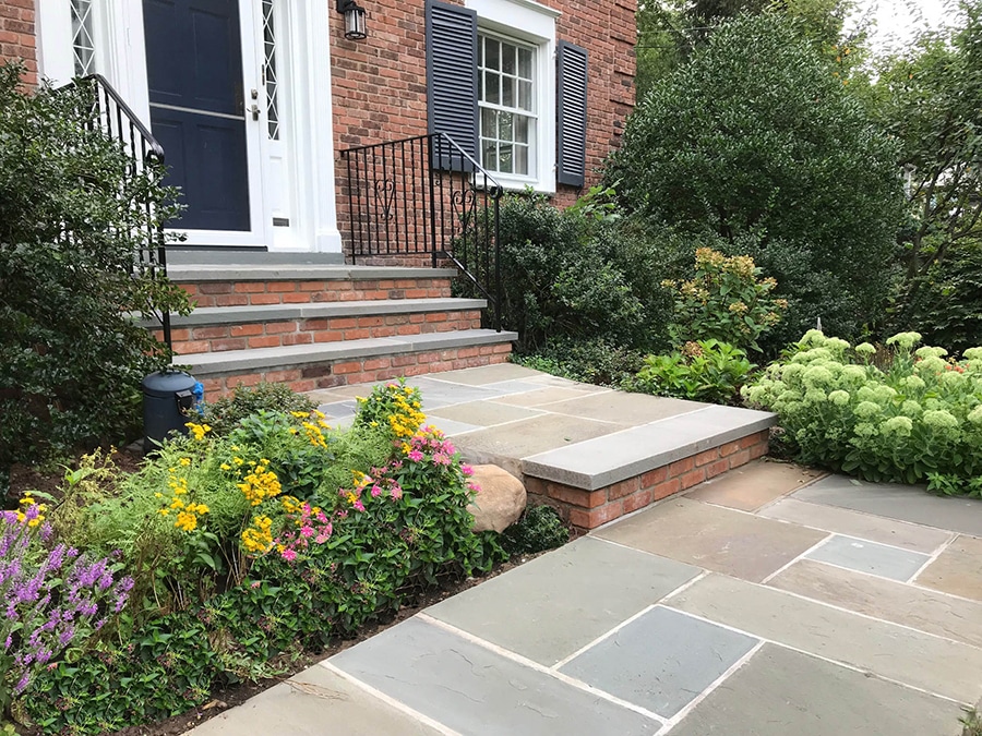 A front walkway in NJ made of full color bluestone