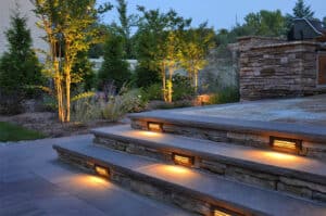 Bluestone treads at night with under lighting