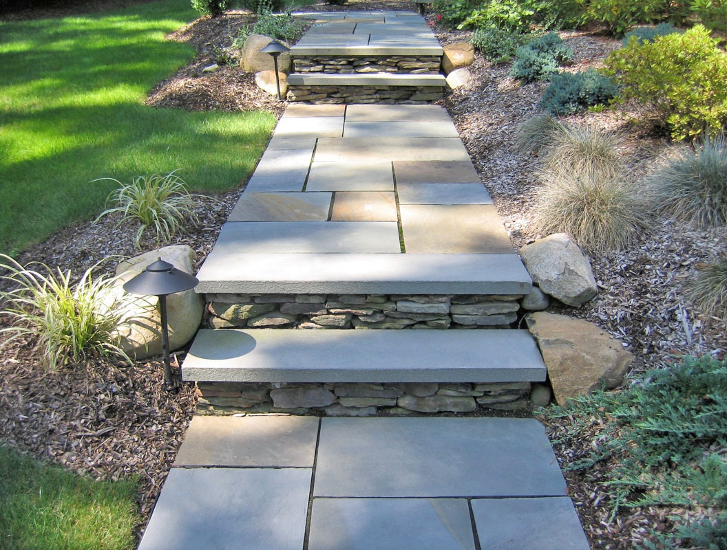 Bluestone walkway with Bluestone treads and PA Colonial Stone risers