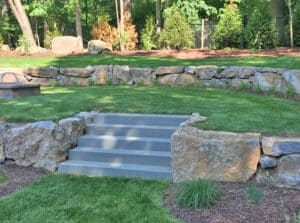 Shows dimensional bluestone steps which means they are cut on all 6 sides by a stone saw.