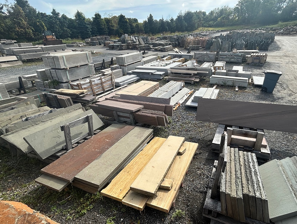 Imported and specialty tread inventory area at our New Jersey stone yard