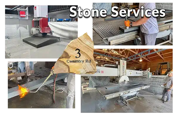 Pictures of various stone services we offer including cutting, shaping and engraving