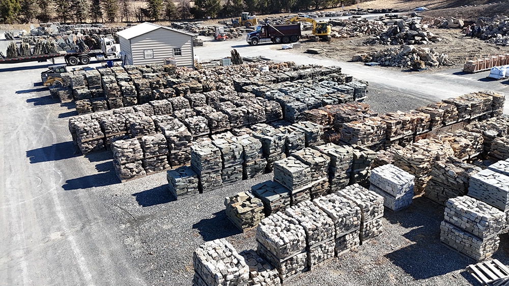 Our wall stone inventory area - we sell 28 different types of wall stone including very large pieces of stone called chunks