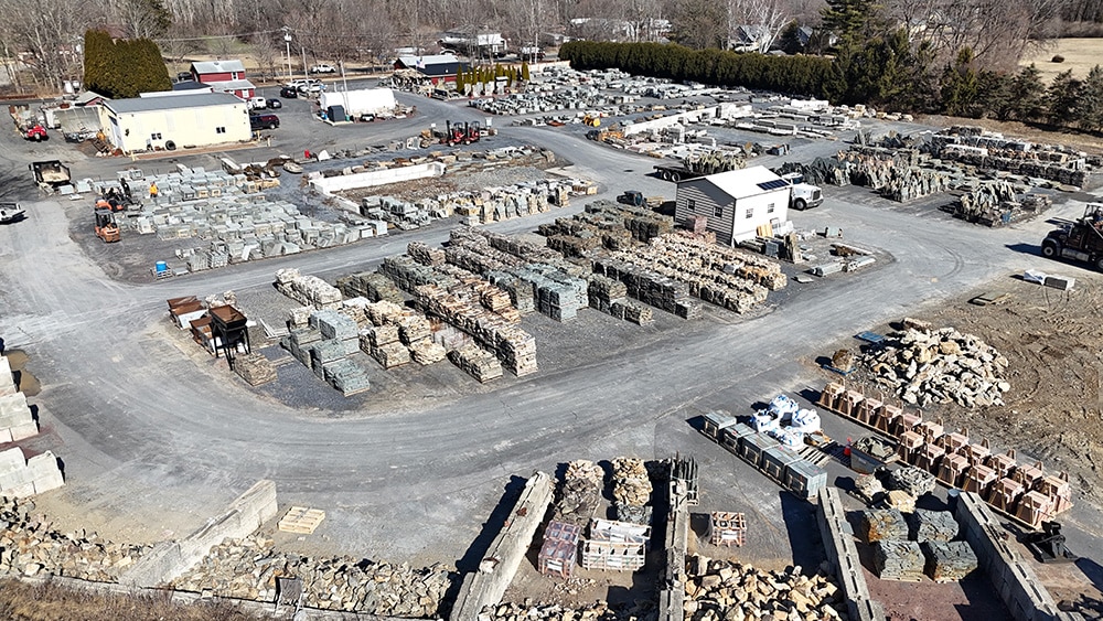 A picture of our 10 acre stone yard fully stocked with over 1900 natural stone products