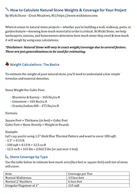 A pdf explaining stone weights and coverages