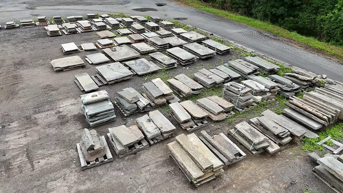 A picture of part of our reclaimed stone inventory that can be used for LEED credits